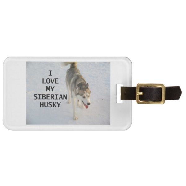 siberian husky grey and white love w pic bag tag