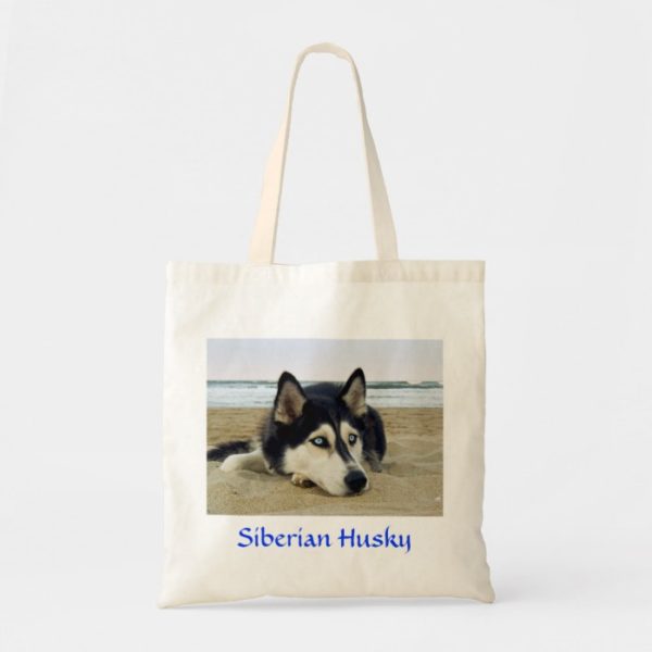 Siberian Husky on the Beach Budget Tote Bag