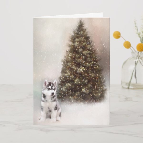 Siberian Husky Puppy Christmas Card