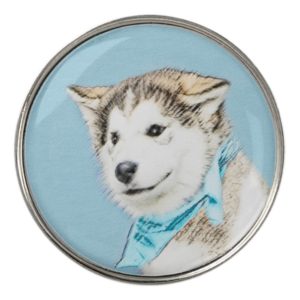 Siberian Husky Puppy Painting - Original Dog Art Golf Ball Marker