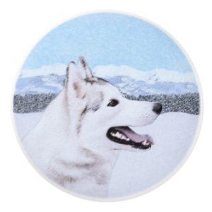 Siberian Husky (Silver and White) Painting Dog Art Ceramic Knob