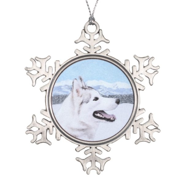Siberian Husky (Silver and White) Painting Dog Art Snowflake Pewter Christmas Ornament