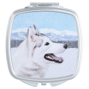Siberian Husky (Silver and White) Painting Dog Art Vanity Mirror