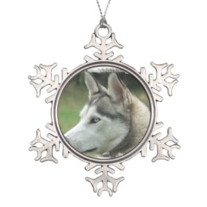 Siberian Husky Snowflake Pewter Christmas Ornament
