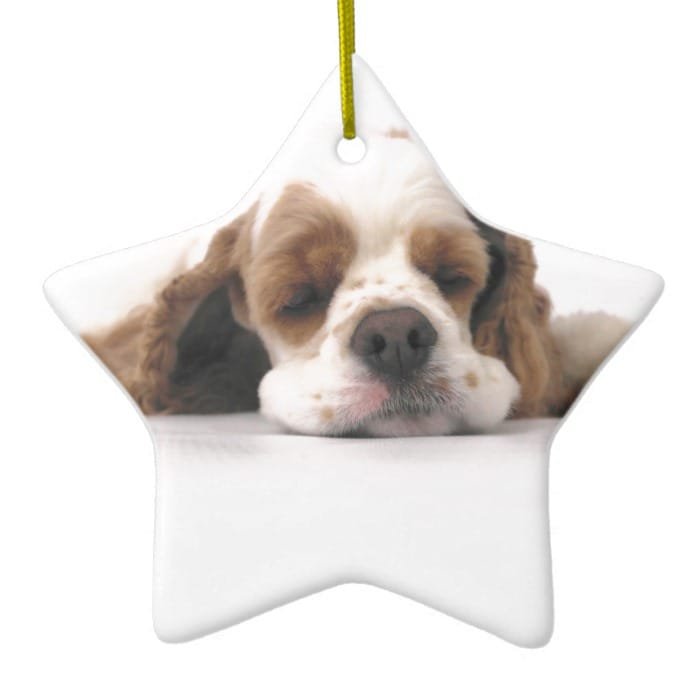 Sleeping Red/White Cocker Spaniel Ceramic Ornament