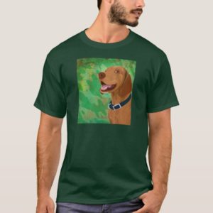 Smiling Brown Vizsla on Green Background T-Shirt