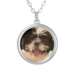 Smiling Shih Tzu Puppy Watercolor Round Necklace