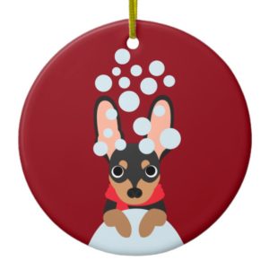 Snow Dog Min Pin Ceramic Ornament