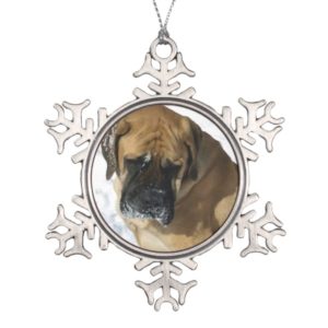 Snowflakes on English Mastiff Christmas ornament