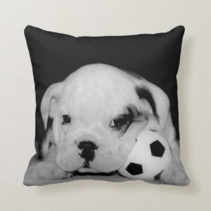 "Soccer Puppy" English Bulldog Throw Pillow