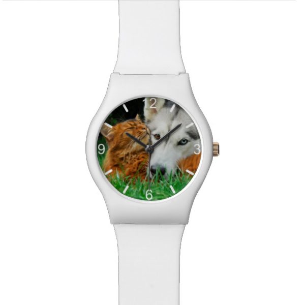Somali Cat Siberian Husky Cute Friends  dial-plate Wrist Watch