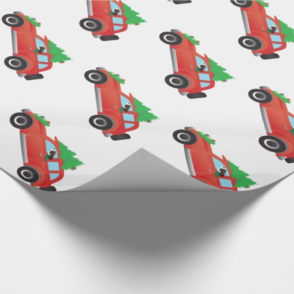 Springer Spaniel Driving car w/ Christmas Tree Wrapping Paper