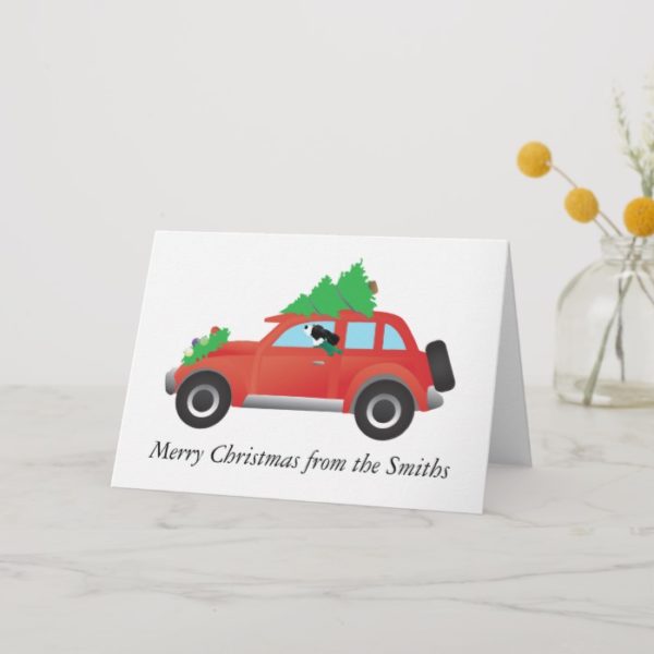 Springer Spaniel driving car with Christmas tree Holiday Card