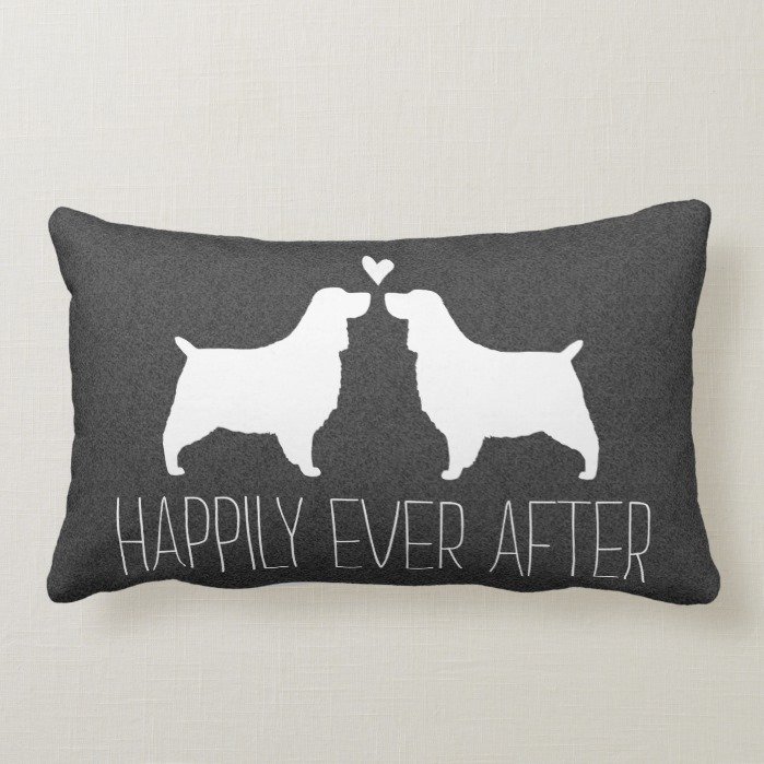 Springer Spaniel Silhouettes with Heart and Text Lumbar Pillow