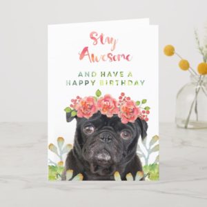 Stay Awesome and Have a Happy Birthday Pug Card