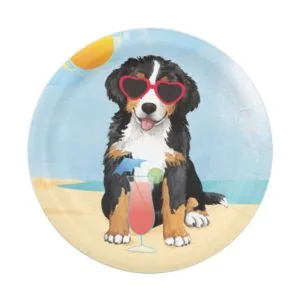 Summer Bernese Mountain Dog Paper Plate