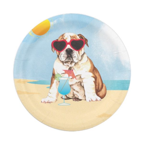 Summer Bulldog Paper Plate