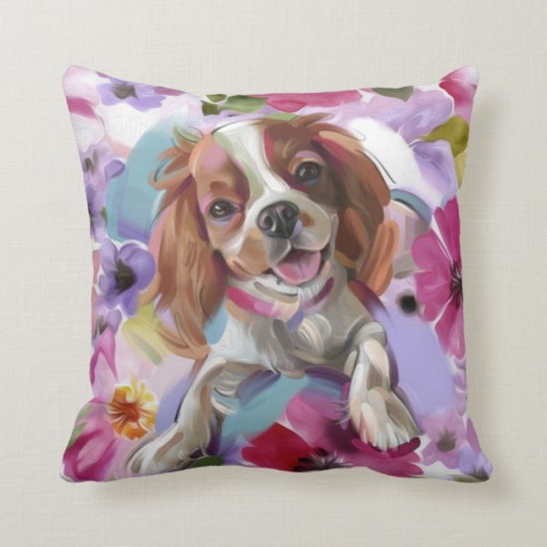 'Sunshine' blenheim cavalier dog art pillow white