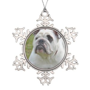 Sweet Bulldog Snowflake Pewter Christmas Ornament