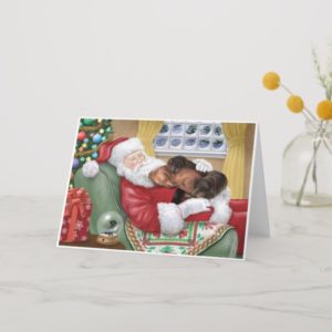 Sweet Dachshunds resting on Santa's Lap Holiday Card
