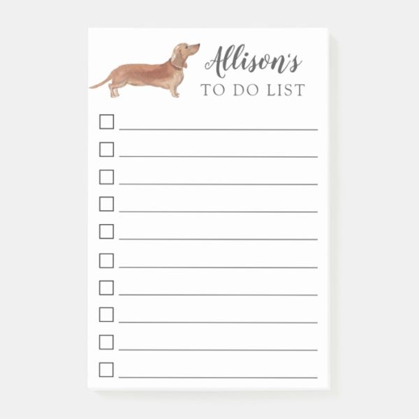 Tan Dachshund Dog Personalized To Do List Post-it Notes