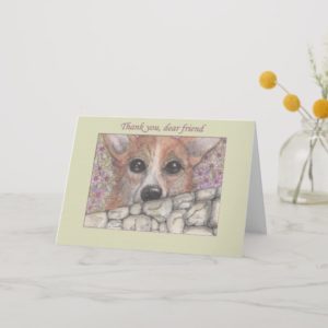 Thank you, friend, corgi dog looking over the wall thank you card