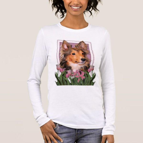 Thank You - Pink Tulips - Sheltie Puppy - Cooper Long Sleeve T-Shirt