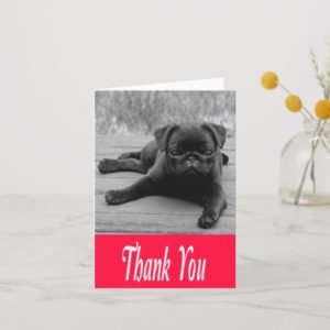 Thank You Pug Puppy Pink, Black & White Note Card