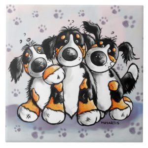 Three Funny Bernese Mountain Dogs Cartoon Ceramic Tile
