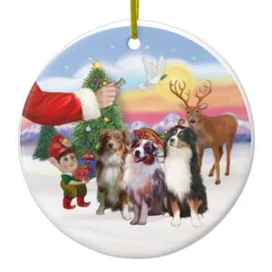 Treat for Three Australian Shepherds Ceramic Ornament