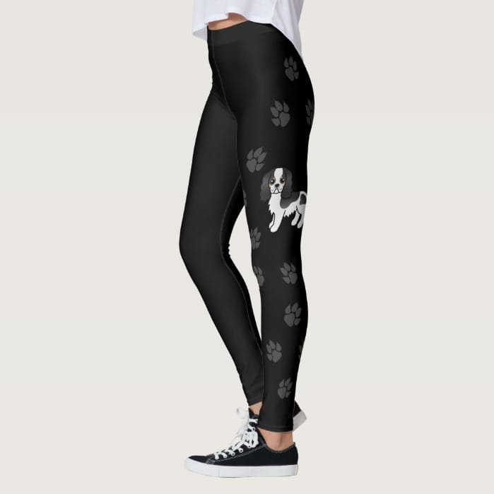 Tricolor Cavalier King Charles Spaniel Paws Black Leggings