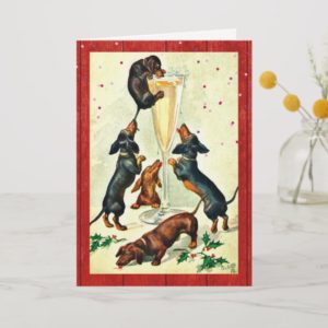 Vintage Christmas Dachshund champagne party Holiday Card