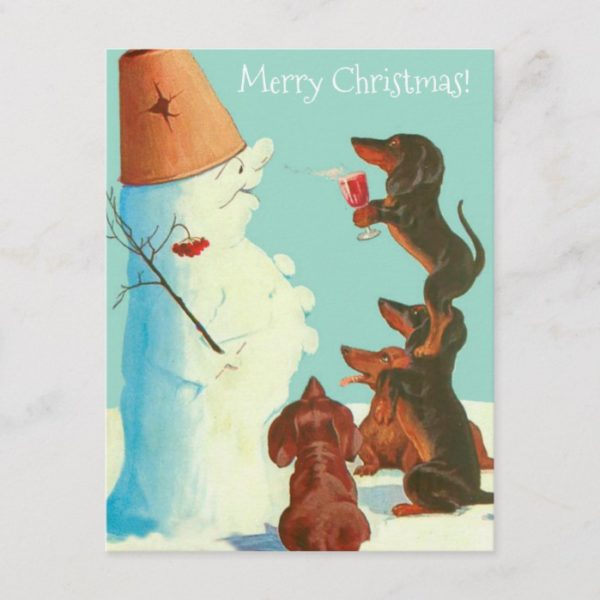 Vintage Christmas dachshund dogs funny Holiday Postcard