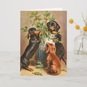 Vintage Christmas dachshund dogs Holiday Card