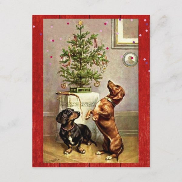Vintage Christmas dachshunds Holiday Postcard