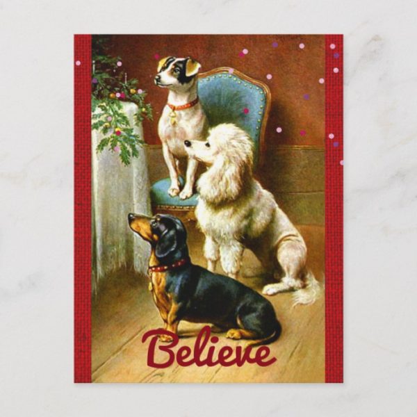 Vintage Christmas dogs Holiday Postcard