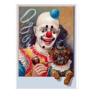 Vintage Circus Clown with his Circus Pug Dog Postcard