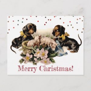 Vintage dachshunds Christmas Holiday Postcard