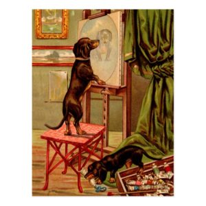 Vintage dachshunds painting postcard