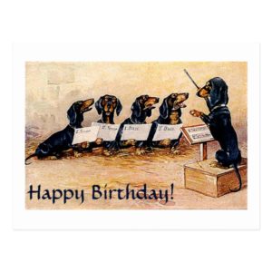 Vintage dachshunds quartet singing postcard