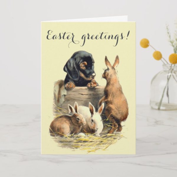Vintage Easter dachshund doggy Holiday Card
