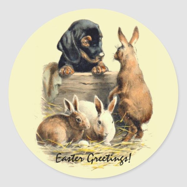 Vintage Easter dachshund puppy Classic Round Sticker