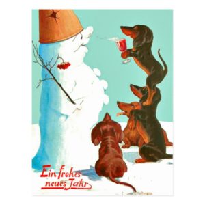 Vintage Frohe neues Jahr dachshunds German Postcard