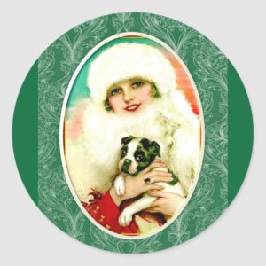Vintage Lady with Boston Terrier Classic Round Sticker