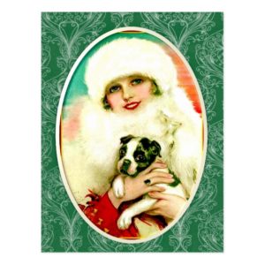Vintage Lady with Boston Terrier Postcard