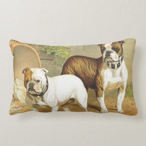Vintage Painting of English Bulldogs Lumbar Pillow