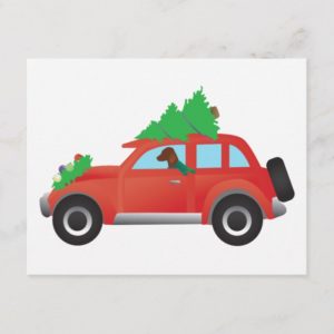 Vizsla Hunting Dog Driving a Christmas Car Holiday Postcard