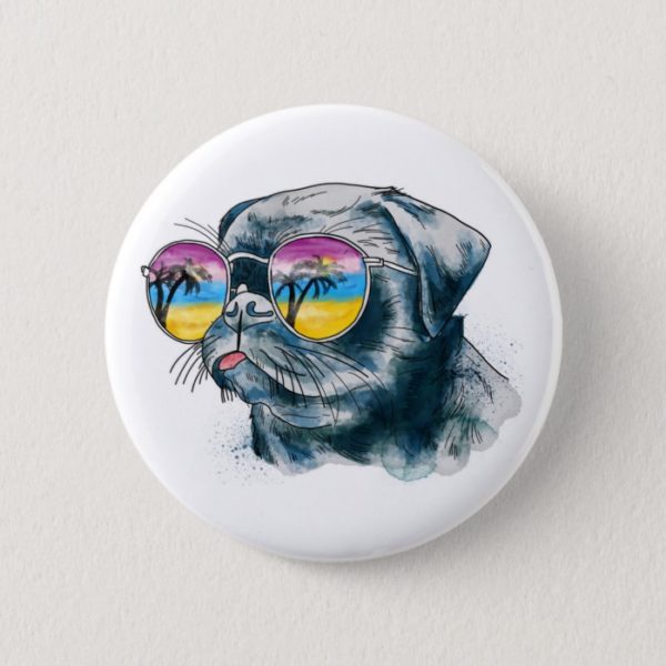 Watercolor Tropical Puppy Button