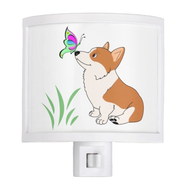 Welsh Corgi with Butterfly Night Light