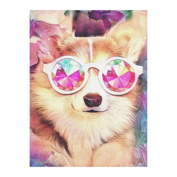 Welsh Corgi with flowers and crazy glasses Fleece Blanket